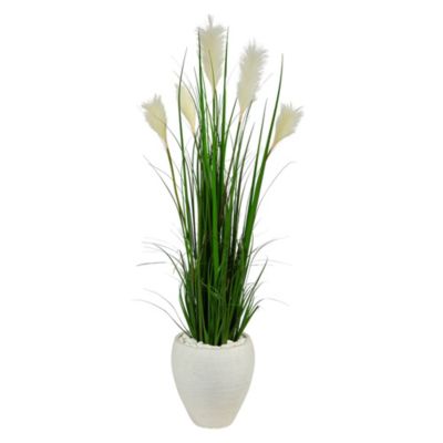 4.5-Foot Wheat Plume Grass Artificial Plant in White Planter