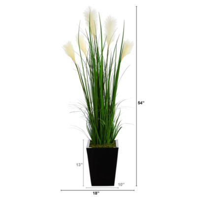 4.5-Foot Wheat Plume Grass Artificial Plant in Black Metal Planter