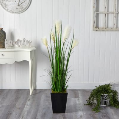 4.5-Foot Wheat Plume Grass Artificial Plant in Black Metal Planter