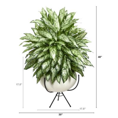 4-Foot Silver Queen Artificial Plant in White Planter with Metal Stand