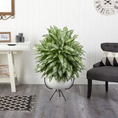 4-Foot Silver Queen Artificial Plant in White Planter with Metal Stand