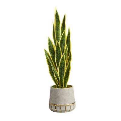 34-Inch Sansevieria Artificial Plant in Stoneware Planter with Gold Trimming