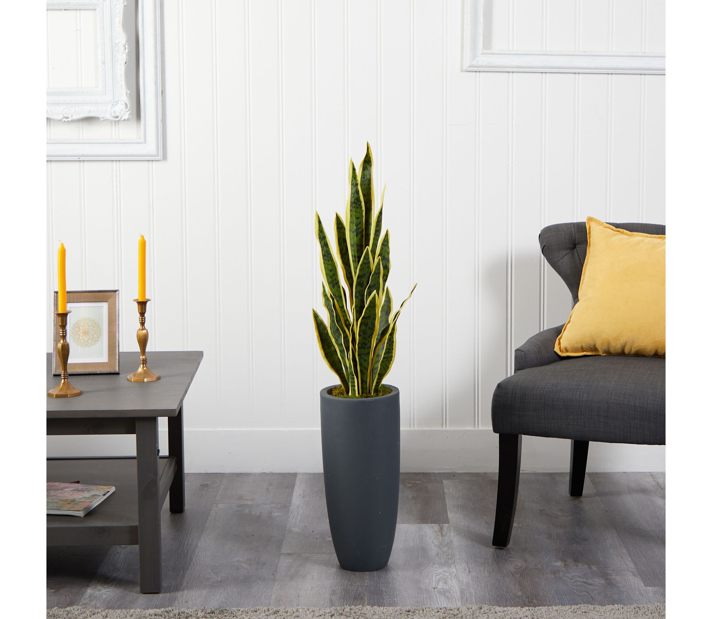 3.5-Foot Sansevieria Artificial Plant in Gray Planter