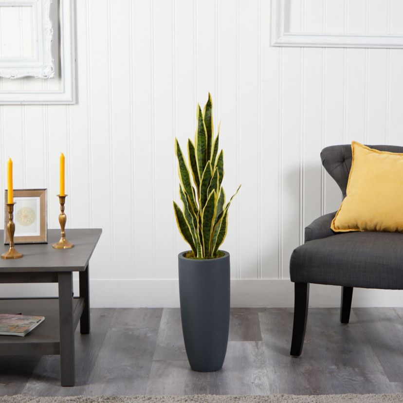 3.5-Foot Sansevieria Artificial Plant in Gray Planter
