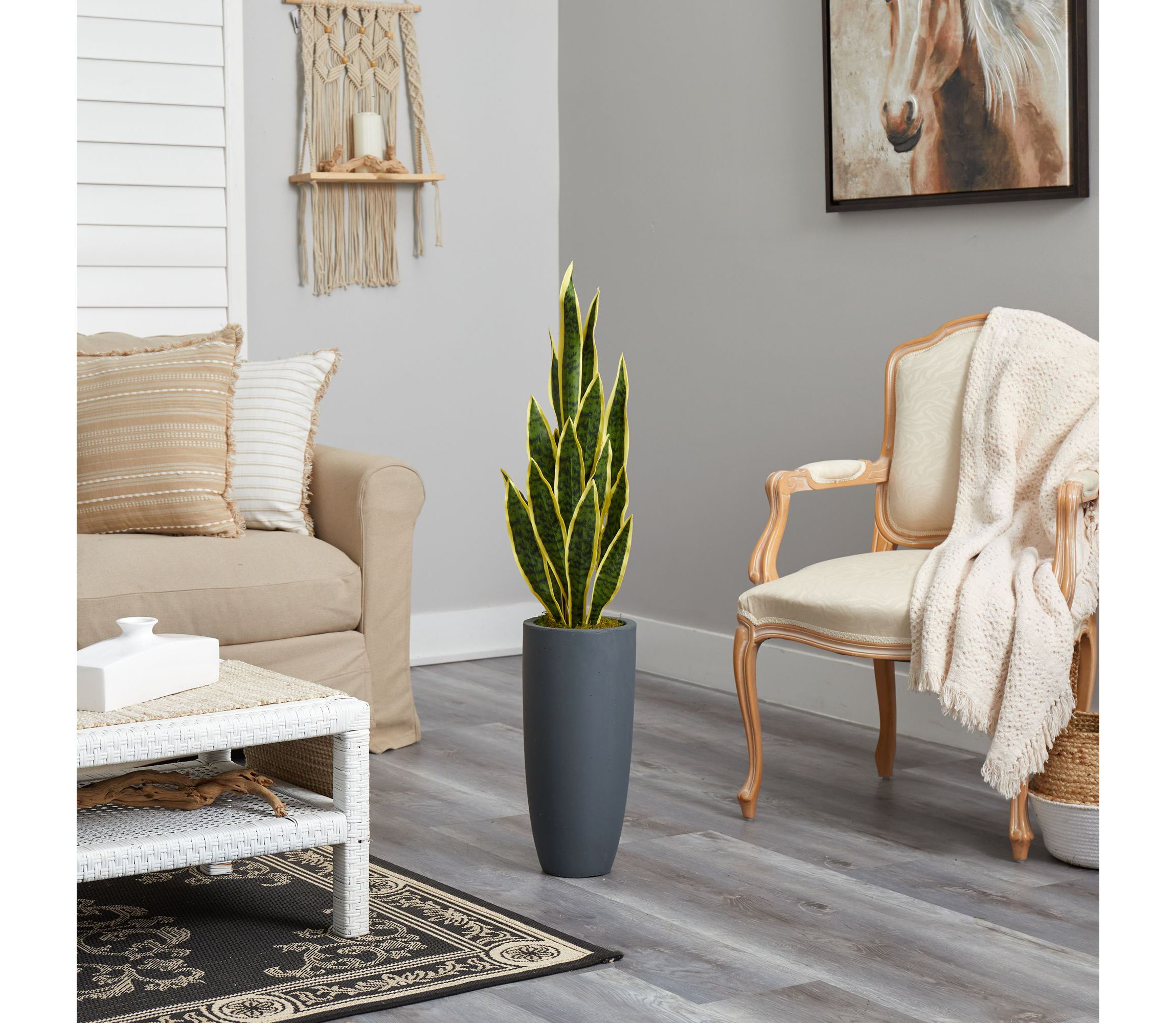 3.5-Foot Sansevieria Artificial Plant in Gray Planter