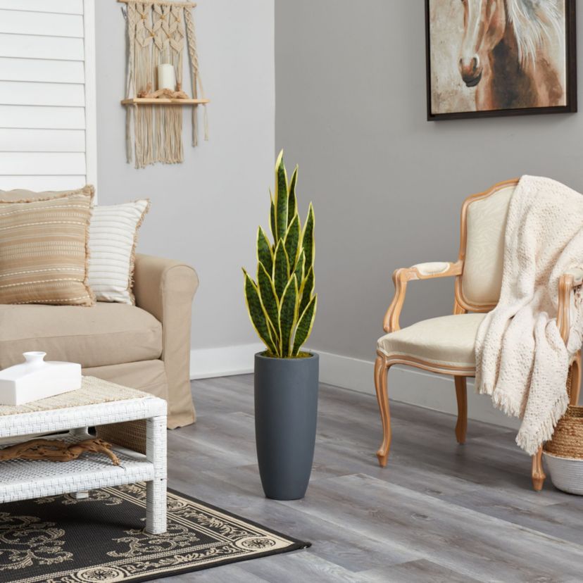 3.5-Foot Sansevieria Artificial Plant in Gray Planter