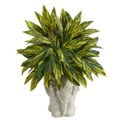 25-Inch Tradescantia Artificial Plant in White Elephant Shaped Planter (Real Touch)
