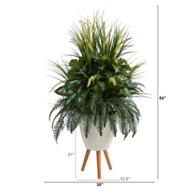 4.5-Foot Mixed Greens Artificial Plant in White Planter with Legs
