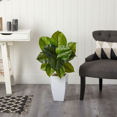 34-Inch Large Philodendron Leaf Artificial Plant in White Metal Planter