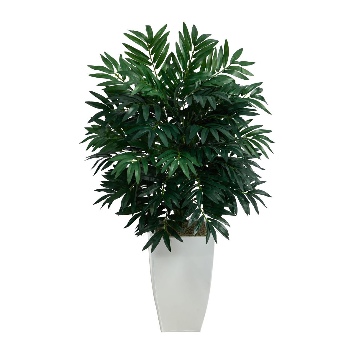 3-Foot Bamboo Palm Artificial Plant in White Metal Planter