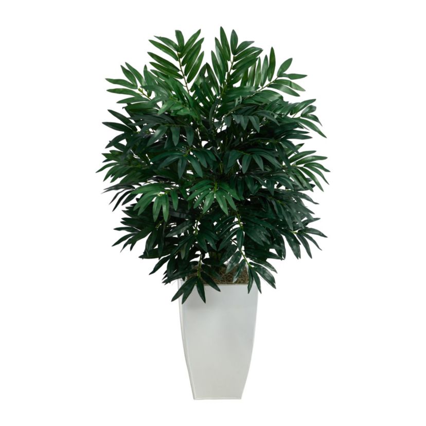 3-Foot Bamboo Palm Artificial Plant in White Metal Planter