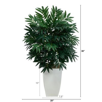 3-Foot Bamboo Palm Artificial Plant in White Metal Planter