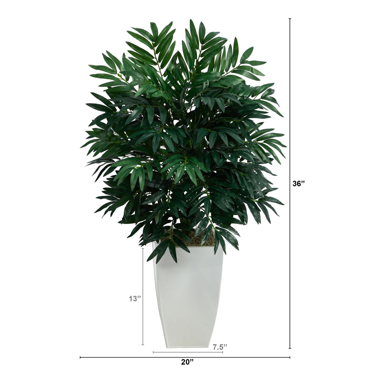 3-Foot Bamboo Palm Artificial Plant in White Metal Planter