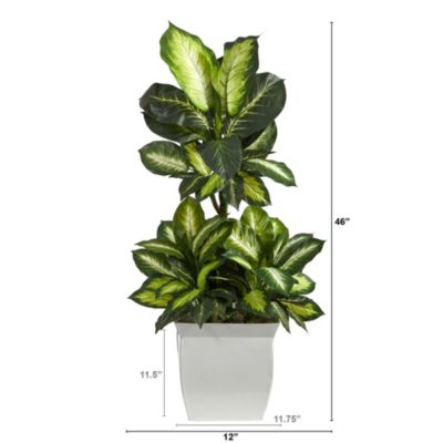 46-Inch Golden Dieffenbachia Artificial Plant in White Metal Planter