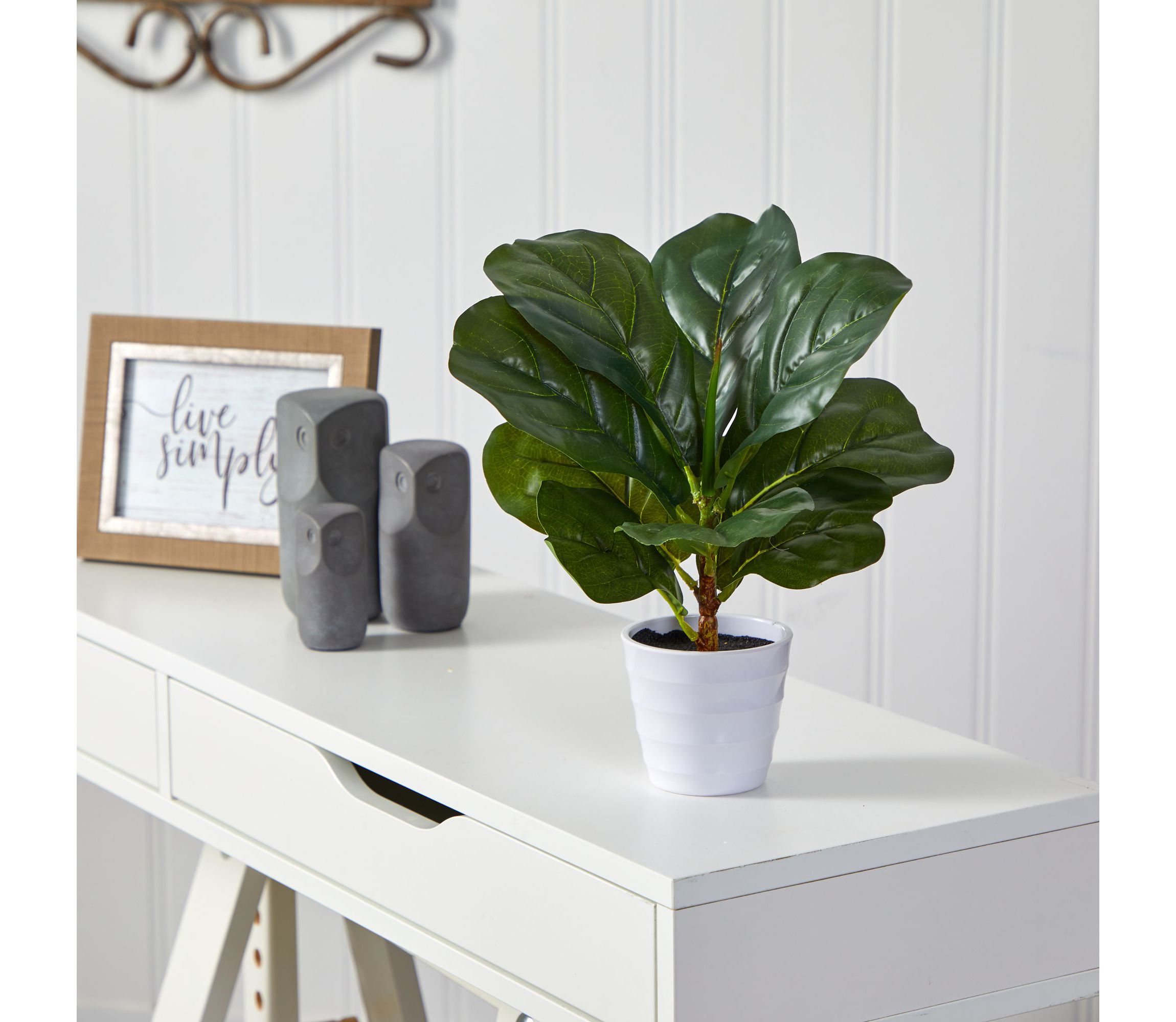 11-Inch Fiddle Leaf Artificial Plant in White Planter (Real Touch)