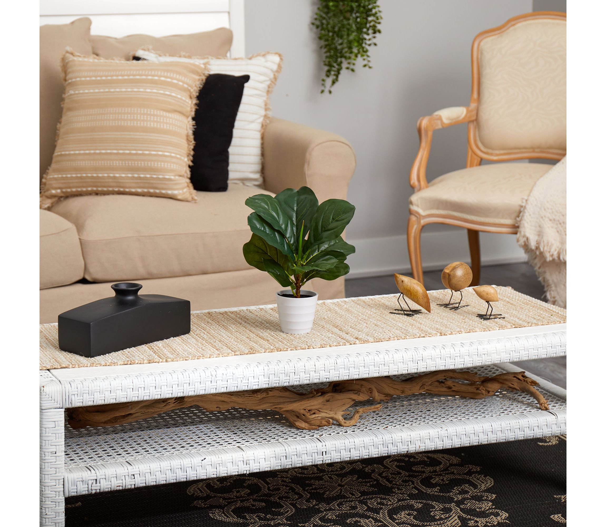 11-Inch Fiddle Leaf Artificial Plant in White Planter (Real Touch)