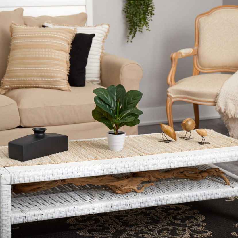 11-Inch Fiddle Leaf Artificial Plant in White Planter (Real Touch)