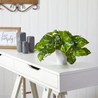 9-Inch Pothos Artificial Plant in White Planter (Real Touch)