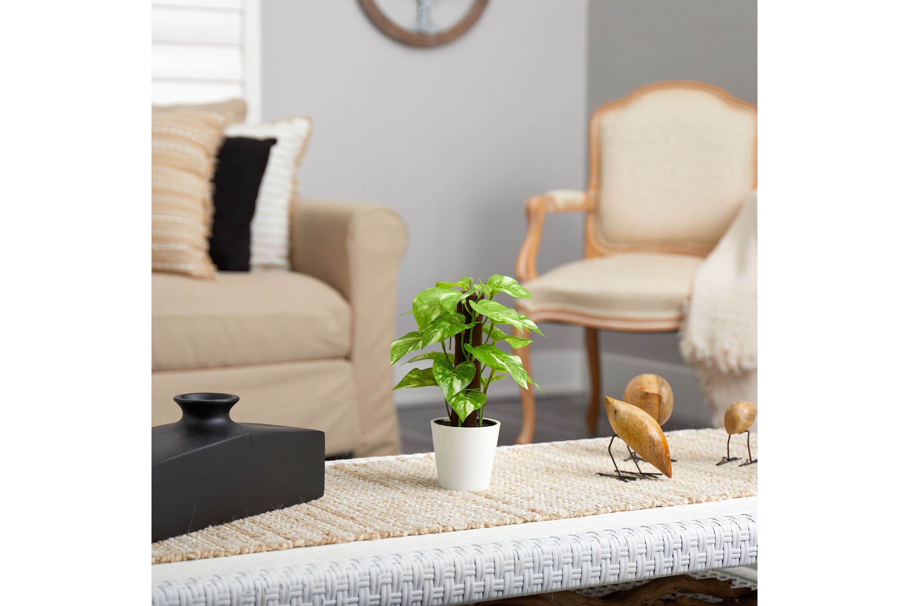 9-Inch Pothos Artificial Plant in White Planter (Real Touch)