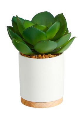 Nearly Natural 6-Inch Succulent Artificial Plant in White Ceramic Planter, Green