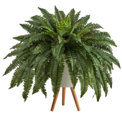 2.5-Foot Boston Fern Artificial Plant in White Planter with Legs