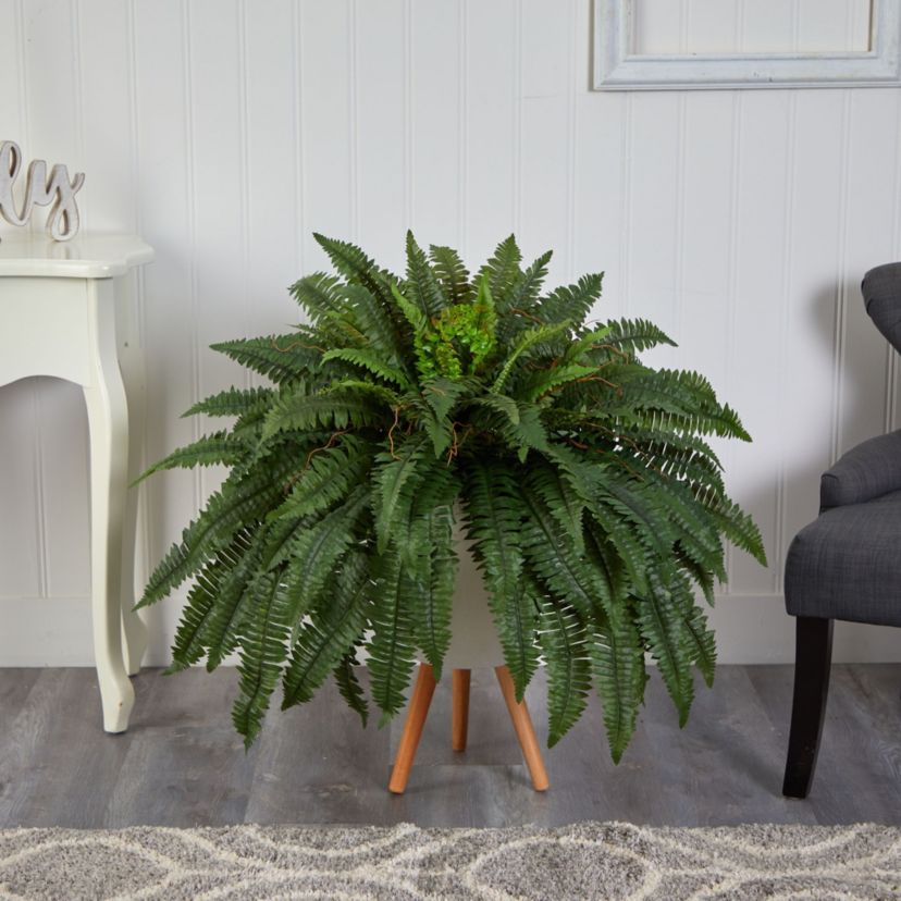 2.5-Foot Boston Fern Artificial Plant in White Planter with Legs