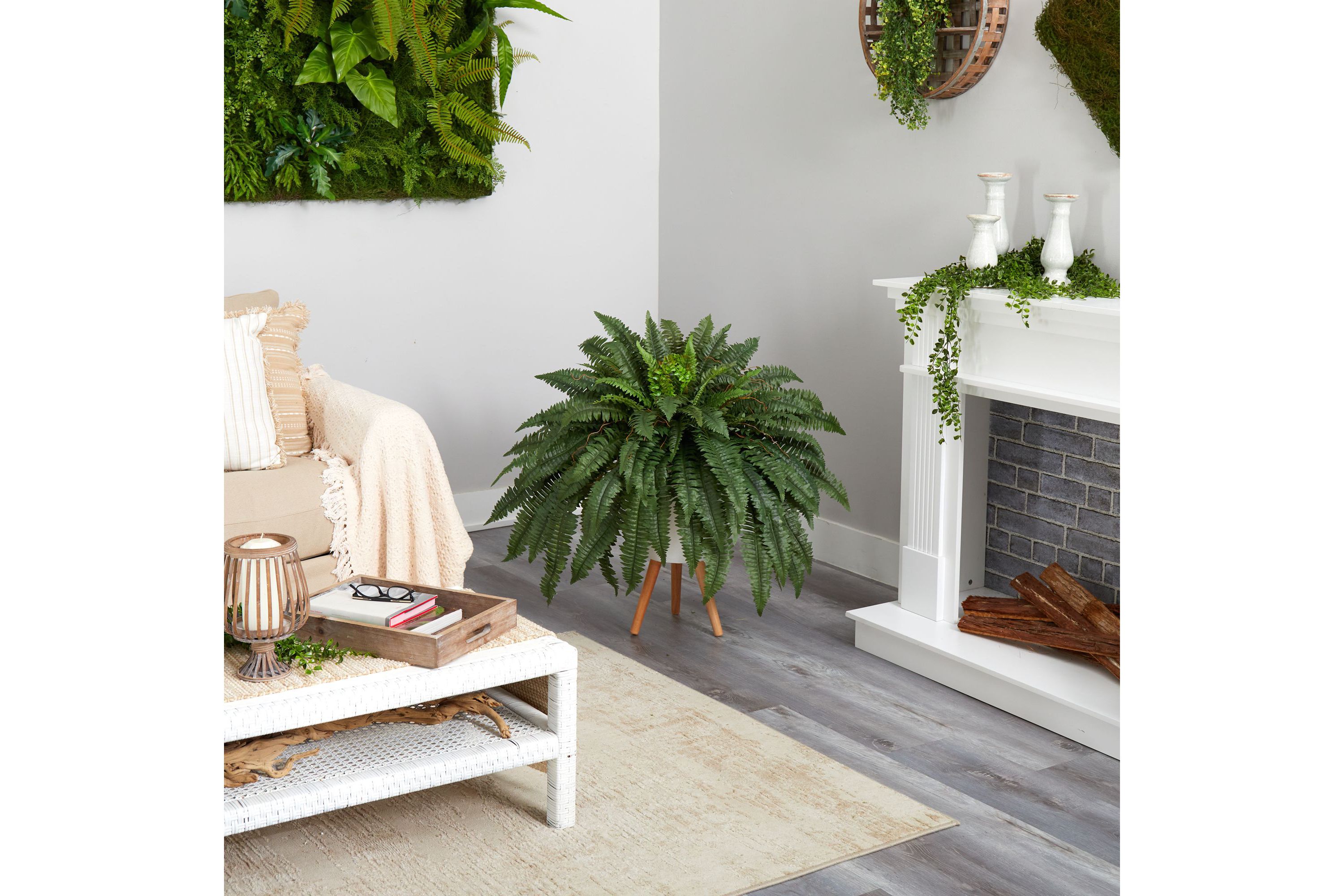 2.5-Foot Boston Fern Artificial Plant in White Planter with Legs