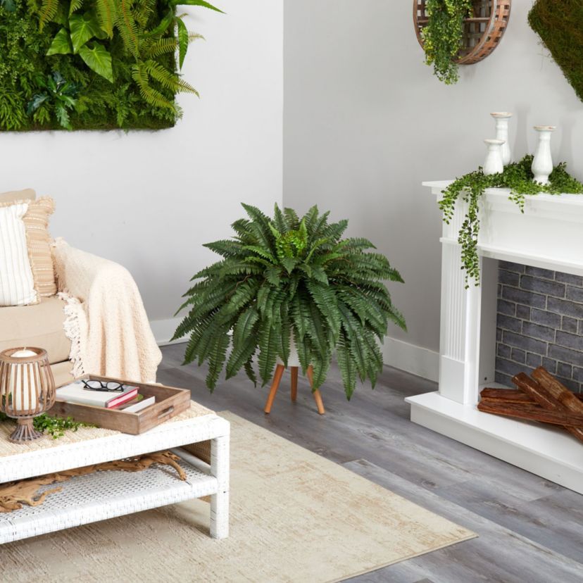 2.5-Foot Boston Fern Artificial Plant in White Planter with Legs