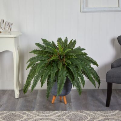 2.5-Foot Boston Fern Artificial Plant in Gray Planter with Stand