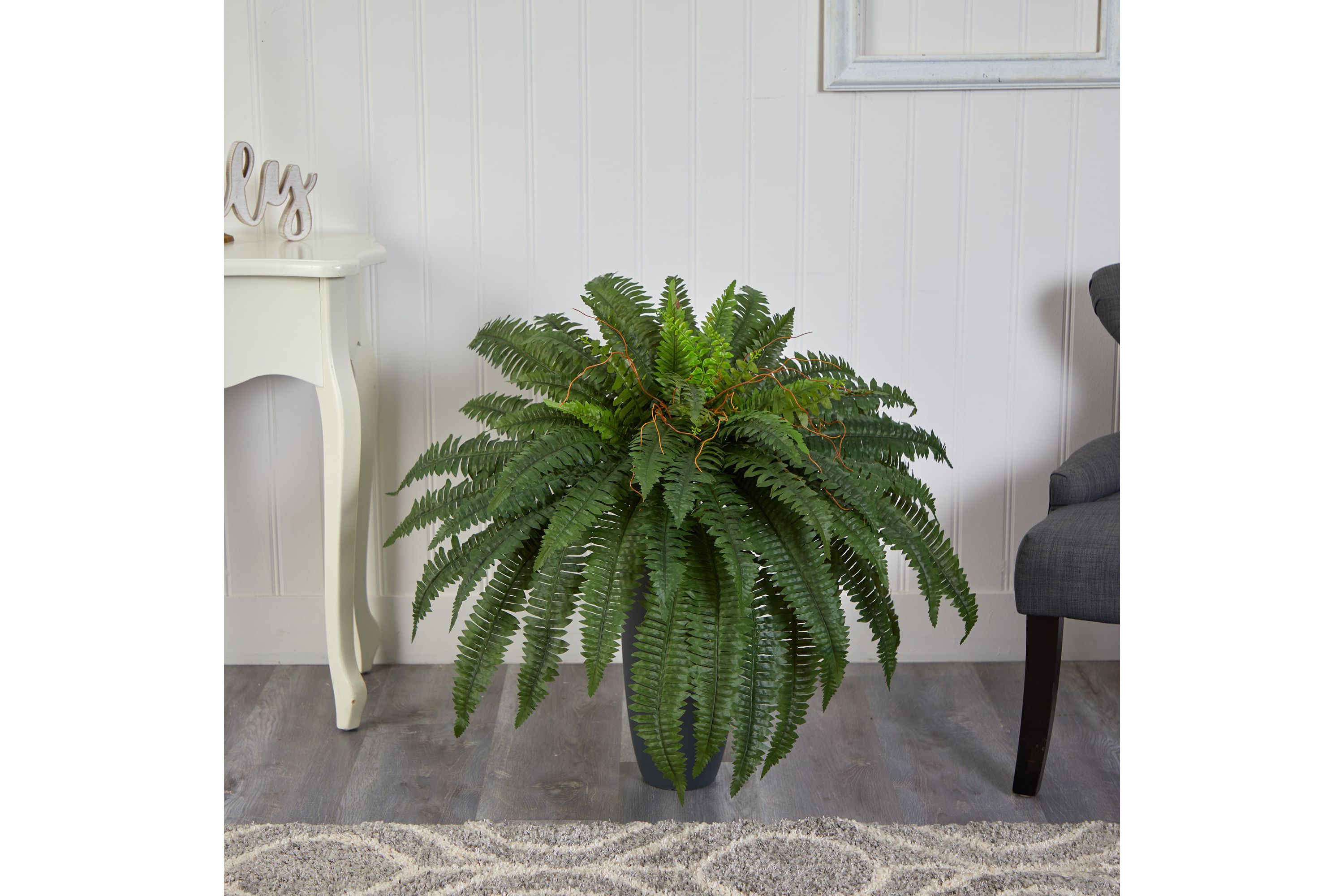 2.5-Foot Boston Fern Artificial Plant in Gray Planter