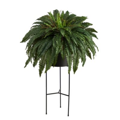 Nearly Natural 51-Inch Boston Fern Artificial Plant in Black Planter with Stand, Green