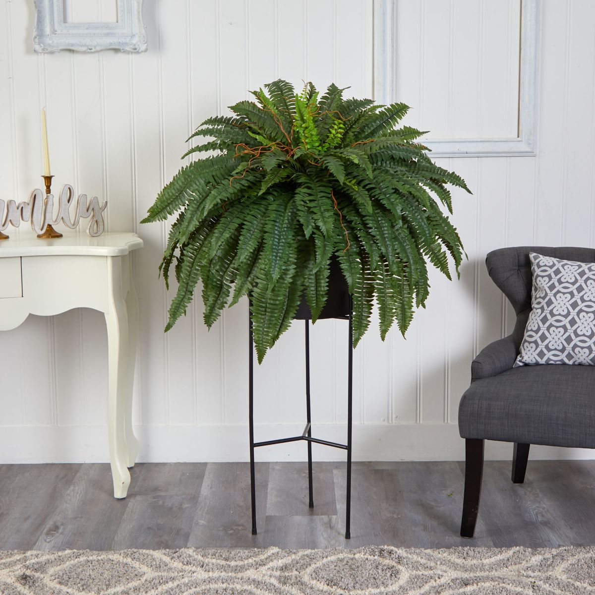 51-Inch Boston Fern Artificial Plant in Black Planter with Stand