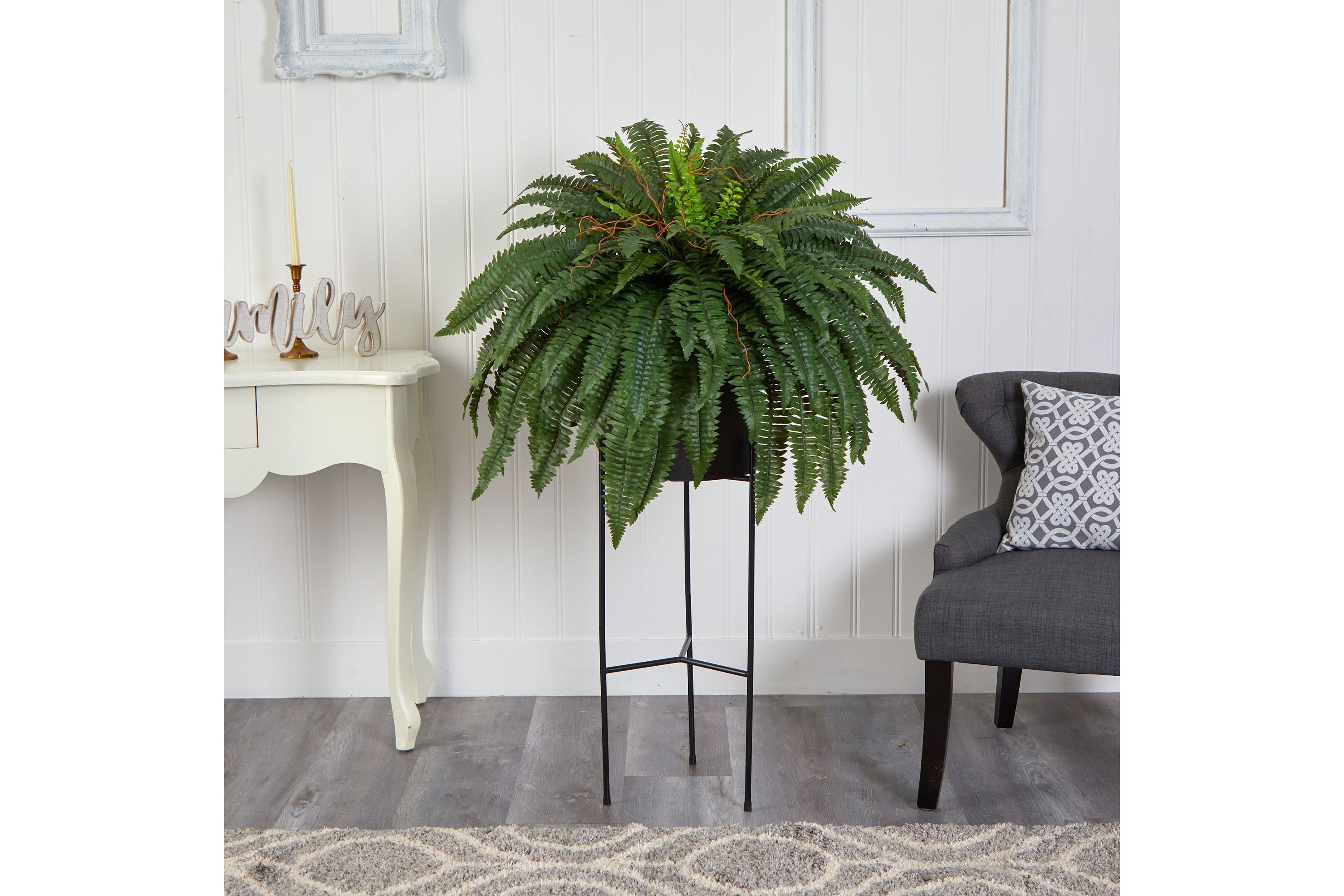 51-Inch Boston Fern Artificial Plant in Black Planter with Stand
