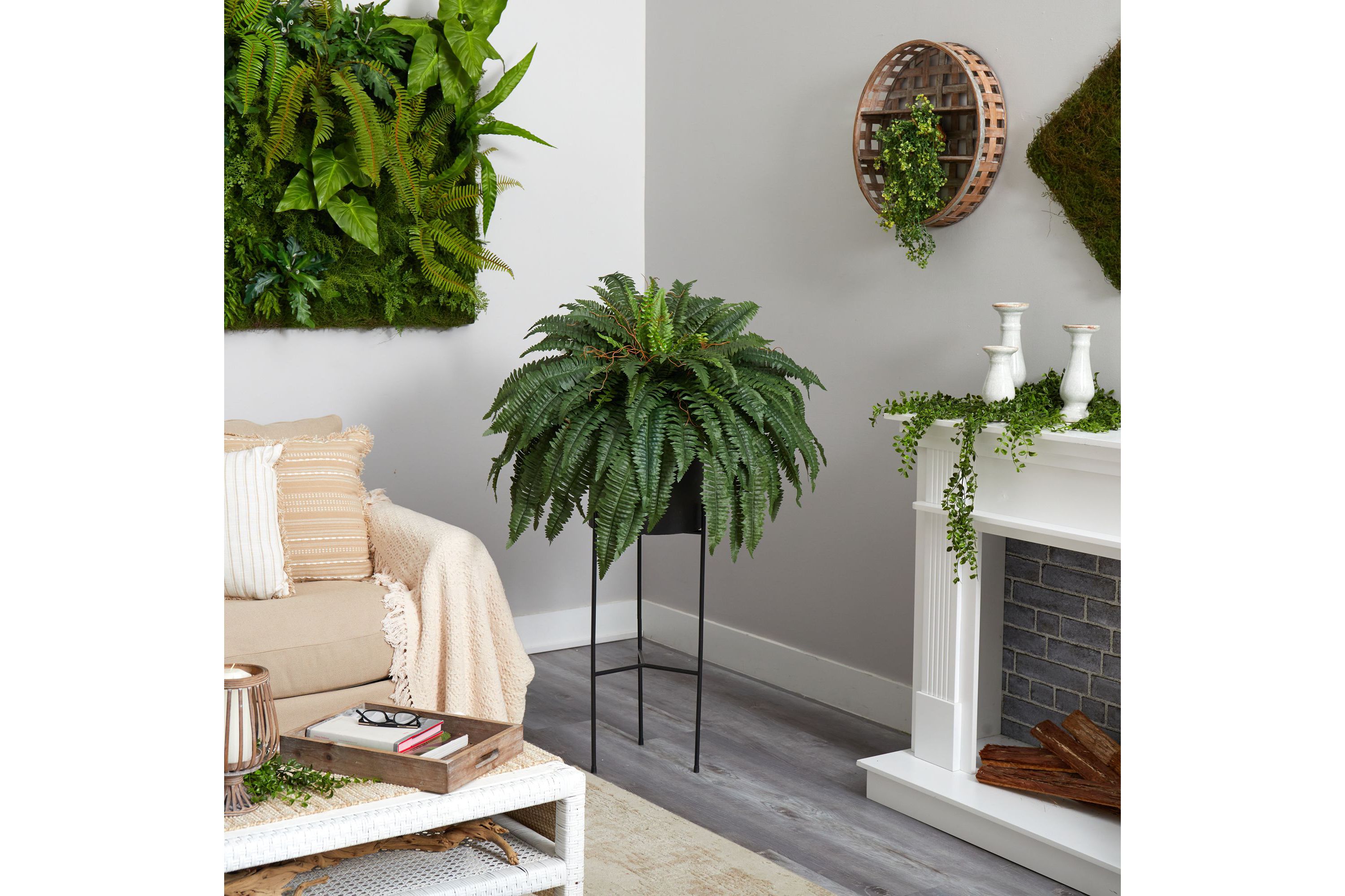 51-Inch Boston Fern Artificial Plant in Black Planter with Stand