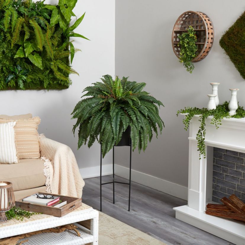 51-Inch Boston Fern Artificial Plant in Black Planter with Stand