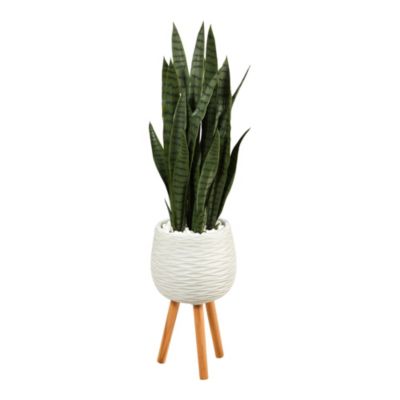 46-Inch Sansevieria Artificial Plant in White Planter with Stand