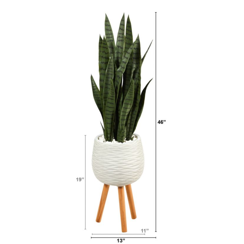 46-Inch Sansevieria Artificial Plant in White Planter with Stand