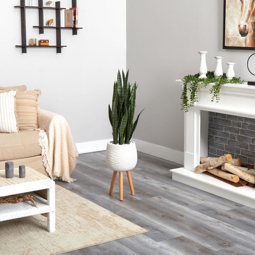 46-Inch Sansevieria Artificial Plant in White Planter with Stand