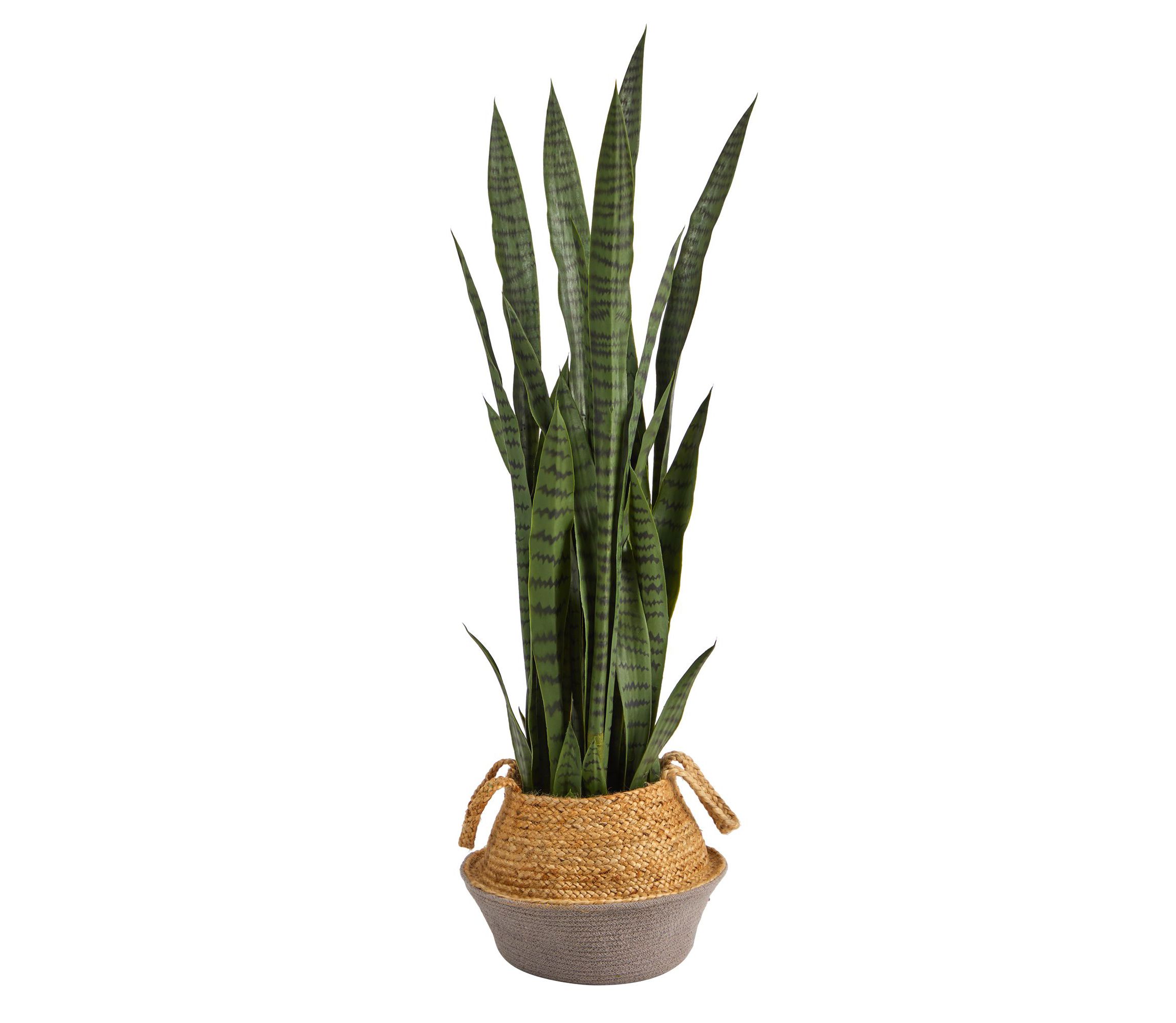 46-Inch Sansevieria Artificial Plant in Boho Chic Handmade Cotton and Jute Gray Woven Planter
