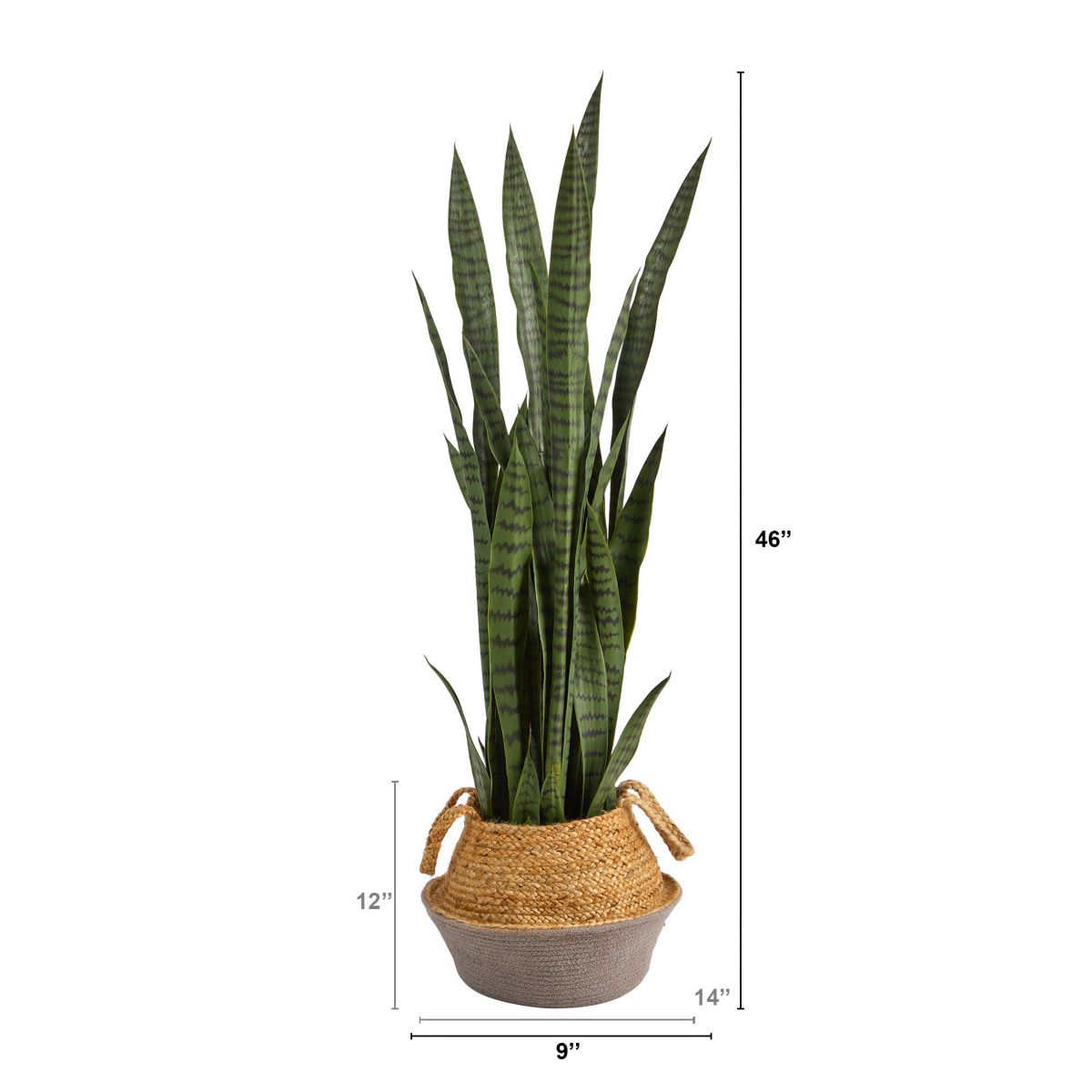 46-Inch Sansevieria Artificial Plant in Boho Chic Handmade Cotton and Jute Gray Woven Planter