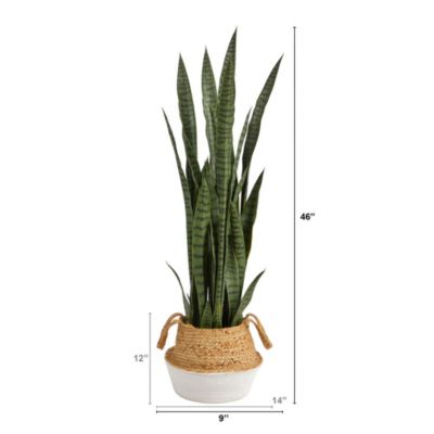 46-Inch Sansevieria Artificial Plant in Boho Chic Handmade Cotton and Jute Woven Planter