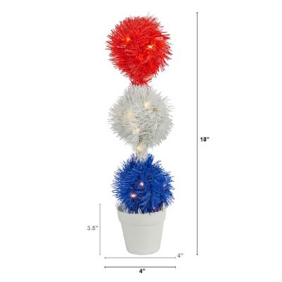 18-Inch Red, White and Blue Americana Artificial Topiary Plant with 35 Warm LED Lights