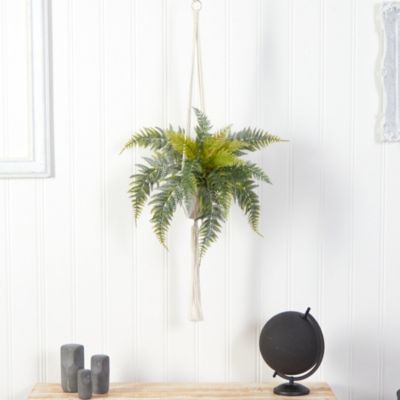 25-Inch Fern Hanging Artificial Plant in Decorative Basket