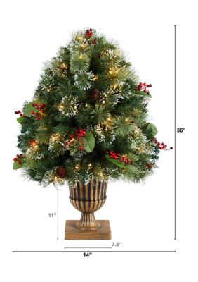 3 Foot Holiday Pre-Lit Snow Tip Greenery, Berries and Pinecones Artificial Christmas Plant in Urn with 100 LED Lights, Indoor Outdoor Patio Porch Decor