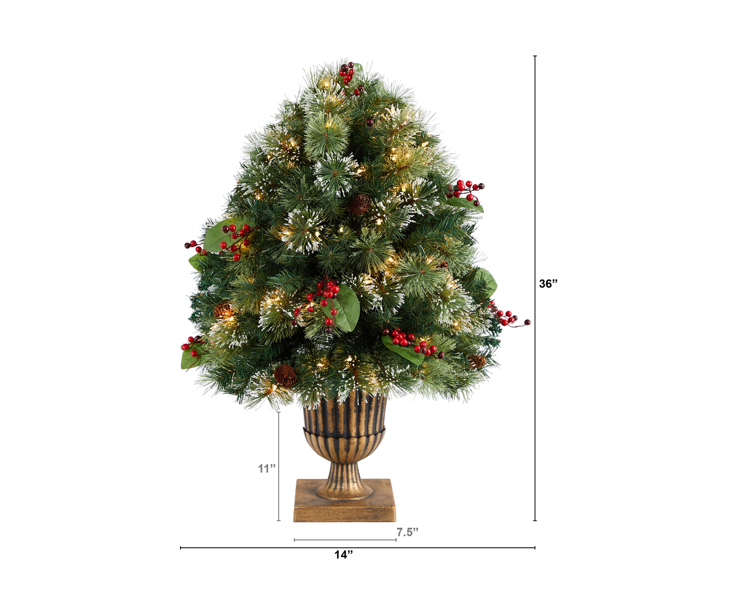 3 Foot Holiday Pre-Lit Snow Tip Greenery, Berries and Pinecones Artificial Christmas Plant in Urn with 100 LED Lights, Indoor Outdoor Patio Porch Decor