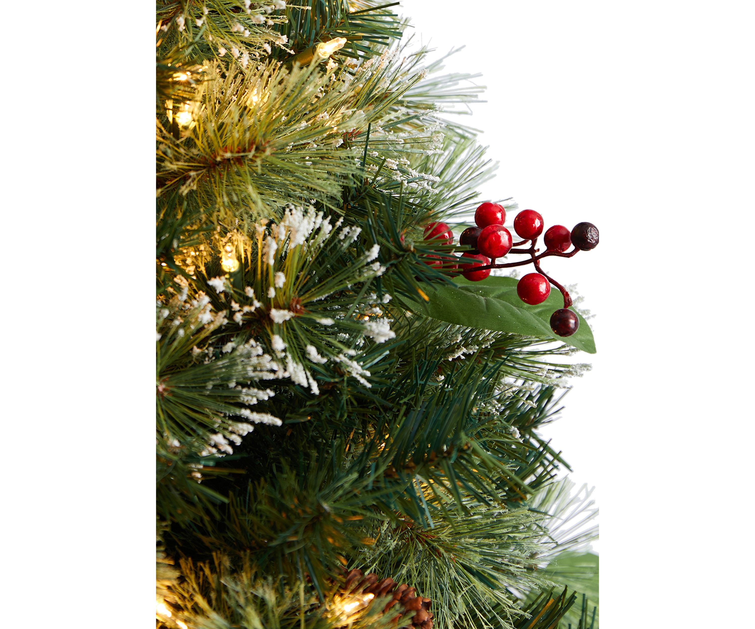 3 Foot Holiday Pre-Lit Snow Tip Greenery, Berries and Pinecones Artificial Christmas Plant in Urn with 100 LED Lights, Indoor Outdoor Patio Porch Decor