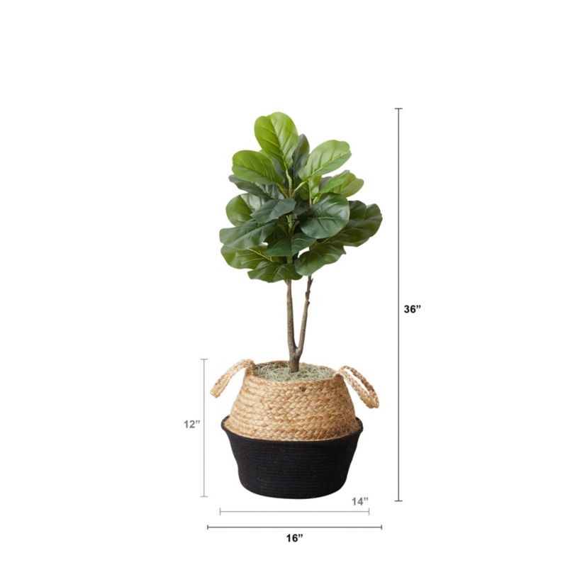 3-Foot Artificial Fiddle Leaf Fig Tree with Handmade Cotton and Jute Woven Basket DIY Kit