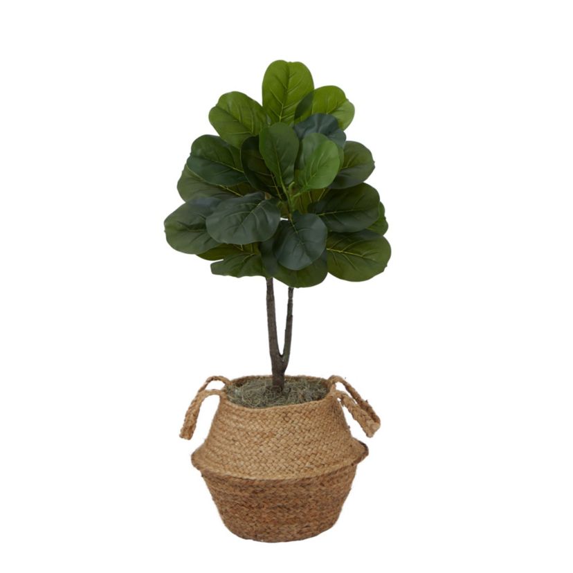 3-Foot Artificial Fiddle Leaf Fig Tree with Handmade Cotton and Jute Woven Basket DIY Kit