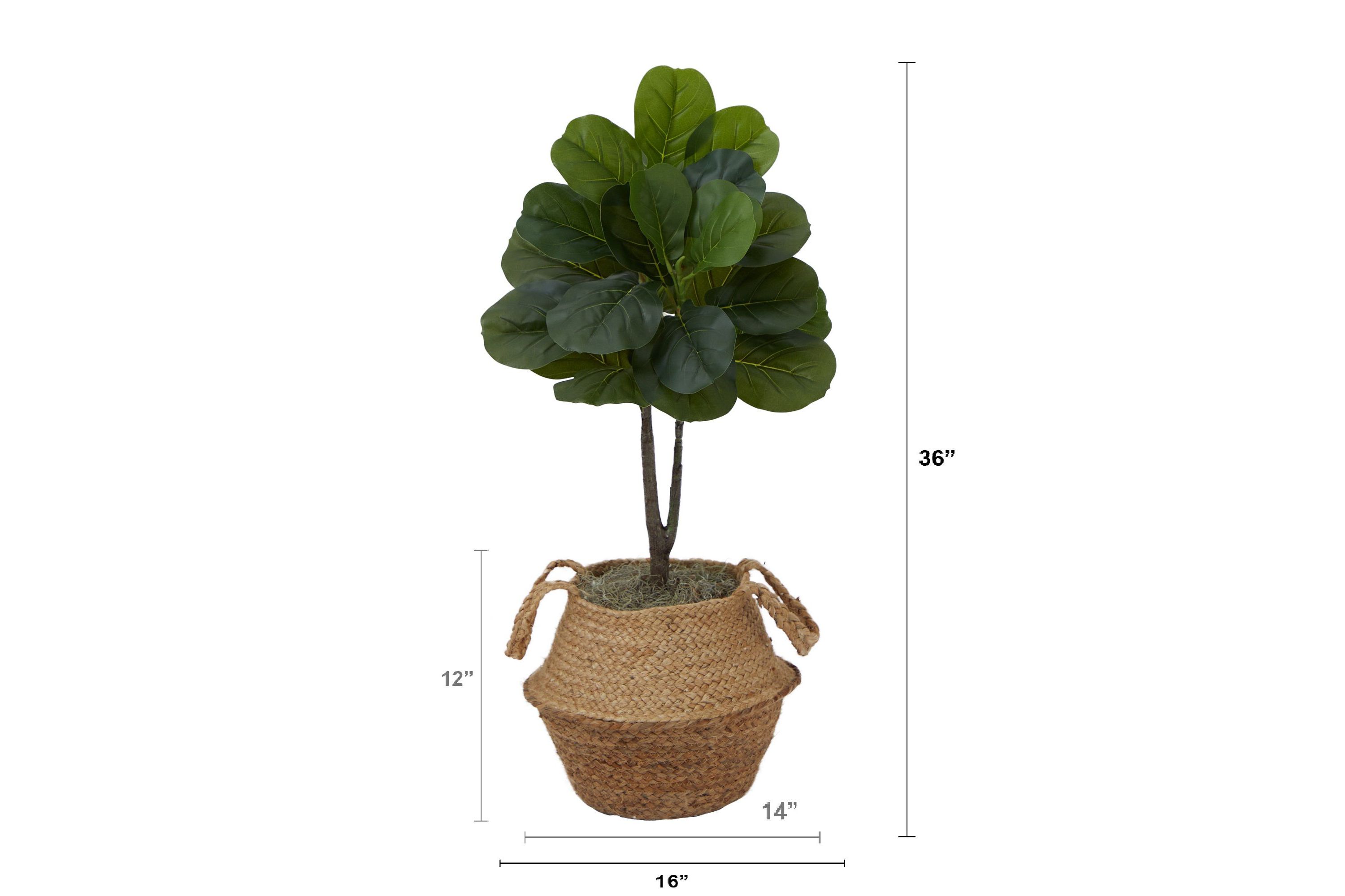 3-Foot Artificial Fiddle Leaf Fig Tree with Handmade Cotton and Jute Woven Basket DIY Kit