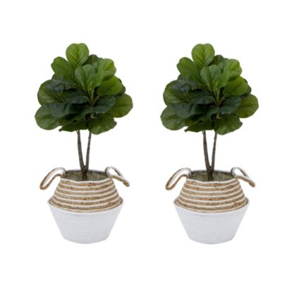 Nearly Natural 3-Foot Artificial Fiddle Leaf Fig Tree with Handmade Cotton and Jute Woven Planter DIY Kit - Set of 2, Green